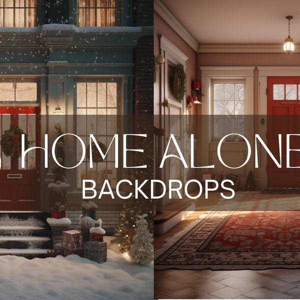 20 Holiday Home Alone Backdrops | 1:1 Ratio | Festive Home Scenes | Photoshop Overlays | Digital Imagery | Family Film Style | Cozy Set | 8K