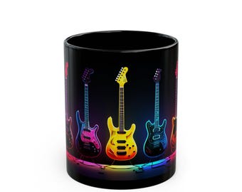 Neon Guitar Mug: Musician Gift, Guitar Lover, Student