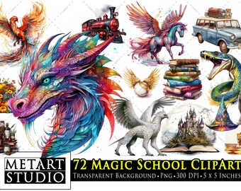 魔法学校のクリップアート バンドル クリップアート ウィザード アカデミー 魔法使い クリップアート 子供向け水彩画 ジャンク ジャーナル スクラップブッキング用ファンタジー クリップアート