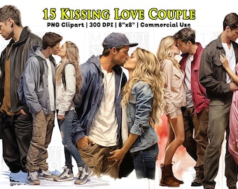 Kissing Love Couple Clipart, Watercolor Kissing Clipart, Romance PNG, Hugging PNG, Journaling, Scrapbooking, Commercial Use, Sublimation PNG
