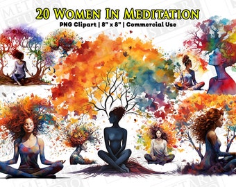Woman Meditation Clipart, Spiritual Sublimation PNG, Meditating Clipart, Digital Clipart, Commercial Use, Instant Download, Junk Journal