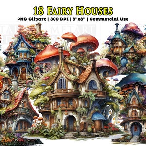 Fairy House Clipart, Fairytale House PNG, Watercolor Fantasy Clipart, Kids Art PNG, Commercial Use, Instant Download, Junk Journal, Book art
