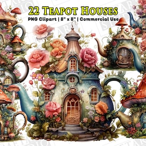 Teapot House Watercolor Clipart, Fantasy Fairy House Clipart PNG, Fairytale Clipart, Digital Watercolor, Cute Clipart, Sublimation PNG