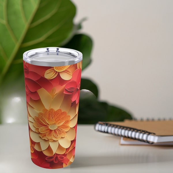 3D Red Yellow Flowers 20 oz Skinny Tumbler Sublimation Design, Straight Tumbler Wrap, Instant Digital Download PNG, Mother, Gift, Autumn