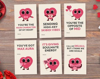 Funny Gen Z Valentine's Day Cards, Printable Slang Valentines (PDF Pattern)