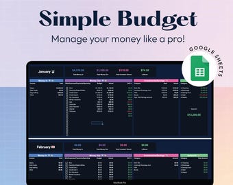 Simple Budget Template for Google Sheets | Easy-to-Use Digital Money Management Spreadsheet