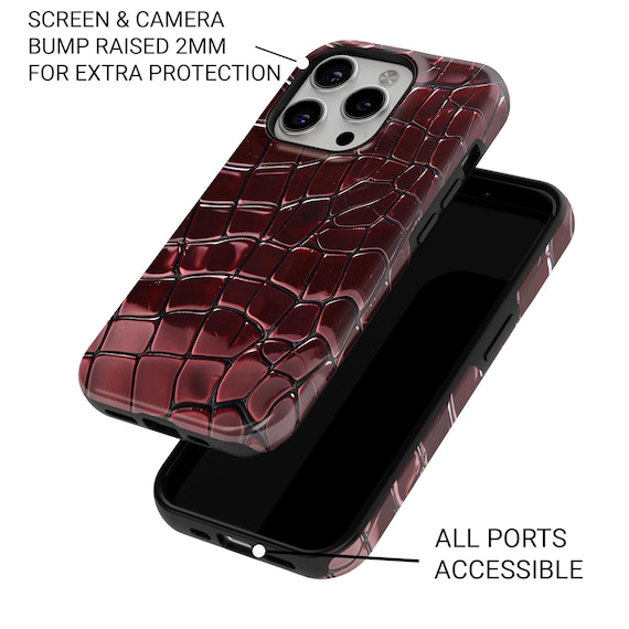 Croc Print Phone Case Maroon, Burgundy Cover for iPhone 17, 16, 15
