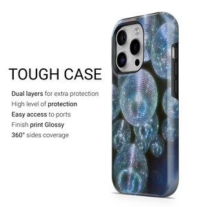 May include: A tough phone case with a glossy finish and a design of silver disco balls on a dark blue background. The case provides 360 degree protection for your phone.