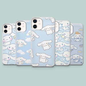 Cinnamoroll Coque Sanrio pour iPhone 16, 15, 14, 13, 12, 11, Samsung S25Ultra, S24, S23FE, A54, A25, A14, Pixel 8, 7A, 7Pro, 6Pro