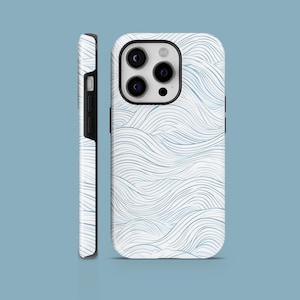 Custodia per telefono con motivo a onde oceaniche, linea minimalista, per iPhone 16, 15, 14, 13, 12, 11, Samsung S25Ultra, S24, S23FE, A54, A14, Pixel 9, 8A, 8Pro, 7Pro