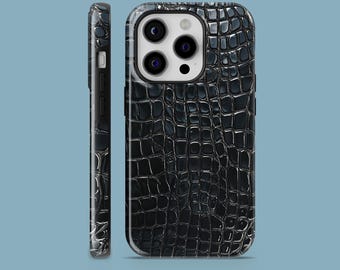 Black Croc Phone Case Crocodile Alligator Cover for iPhone 17, 16, 15, 14, 13, 12 Samsung S25Ultra, S24, S23FE A54 A14 Pixel 9 8A 8Pro 7Pro