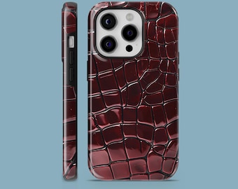 Croc Print Phone Case Maroon, Burgundy Cover for iPhone 17, 16, 15 14 13 12 Samsung S25Ultra S24 S23FE A54 A25 A14 Pixel 9 8A 8Pro 7Pro