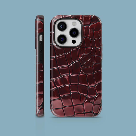 Croc Print Phone Case Maroon, Burgundy Cover for iPhone 17, 16, 15