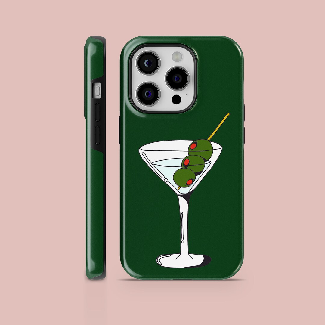 Dark Green Olive Martini Phone Case Cocktail Upscale Cover for iPhone