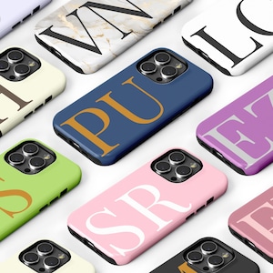 Gepersonaliseerde grote initialen telefoonhoesje monogram hoes voor iPhone 16 15 14 13 12 11 Samsung S25Ultra S24 S23FE A54 A25 A14 Pixel 9 8A 8Pro