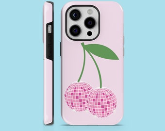 Cherry Disco Balls Tough Phone Case Pink Cherry Cover for iPhone 15 14 13 12 11 Samsung S24Ultra S23 S22FE A54 A25 A14 Pixel 8 7A 7Pro 6Pro