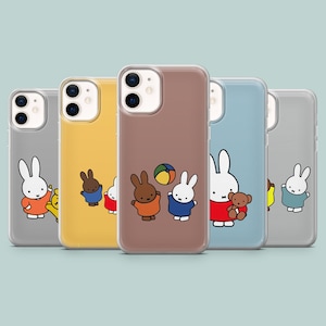 Coque de portable Miffy pour iPhone 16, 15, 14, 13, 12, 11, Samsung S25Ultra, S24, S23FE, A54, A25, A14, Pixel 8, 7A, 7Pro, 6Pro