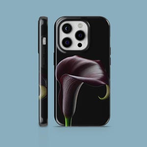 Custodia per telefono Calla Lily, cover floreale minimalista scura per iPhone 16, 15, 14, 13, 12, 11, Samsung S25Ultra, S24, S23FE, A54, A25, A14, Pixel 9, 8A, 8Pro, 7Pro
