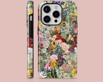 Coque pour téléphone avec collage fleurs sauvages Blooms Cover pour iPhone 15, 14, 13, 12, 11, Xr, Samsung S24Ultra, S23, S22FE, A54 A25 A14 Pixel 8 7A 7Pro 6Pro