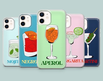 Aperol margarita martini Phone Case cocktail names Cover for iPhone 16, 15, 14, 13 12 Samsung S25Ultra S24 S23FE A54 A25 A15 Pixel 8 7A 7Pro