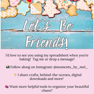 May include: A collection of decorated sugar cookies in various shapes, including stars, trees, and hearts, arranged on a weathered blue wooden surface. The text "Let's Be Friends!" is displayed prominently.