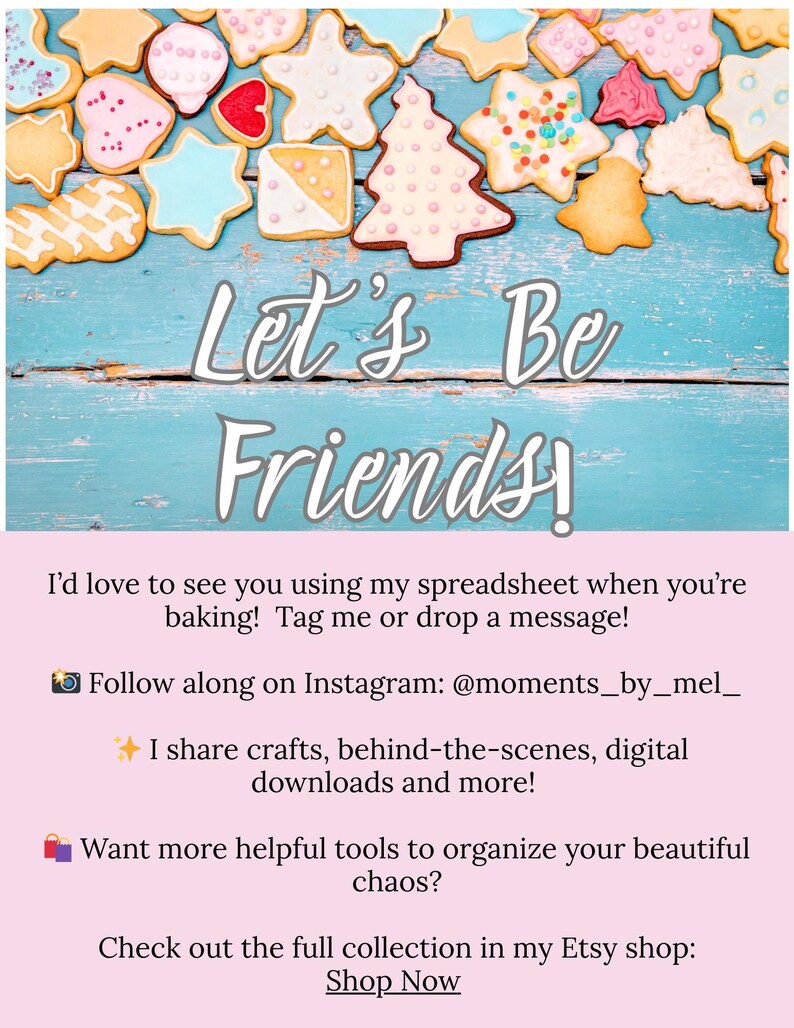 May include: A collection of decorated sugar cookies in various shapes, including stars, trees, and hearts, arranged on a weathered blue wooden surface. The text "Let's Be Friends!" is displayed prominently.