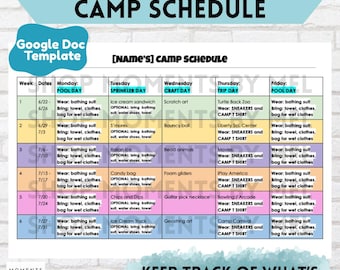 Summer Camp Schedule Planner Template Google Doc