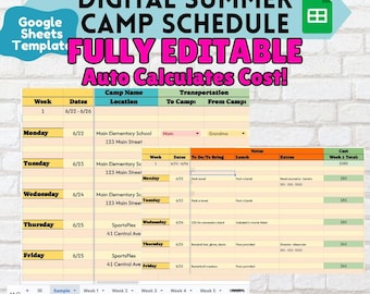 Summer Camp Schedule Planner Template Google Sheet