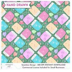 Seashell Book Seamless Pattern PNG | Coastal Library Pattern | Cute Reading & Beach Design | Summer Digital Paper