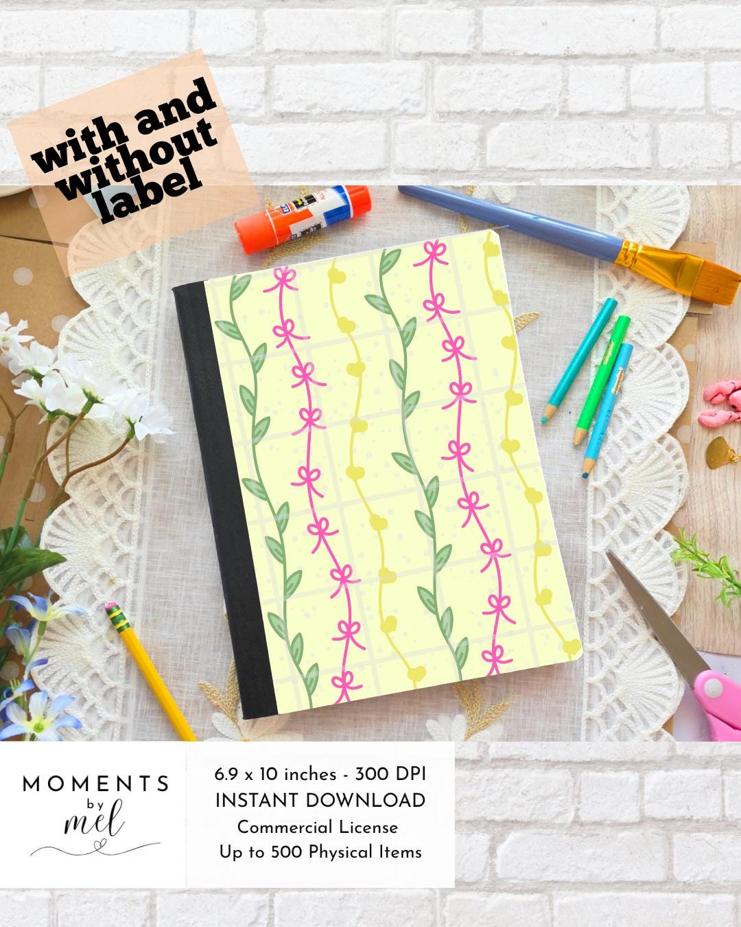 Printable Composition Notebook Cover Ditsy Floral Stripes Pack Blue ...