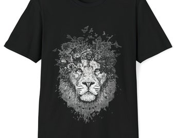 Leeuw t-shirt, bloemen dieren t-shirt, leeuwenkop t-shirt, leeuwenkoning t-shirt cadeau, gigantische leeuw dierenliefhebber shirt