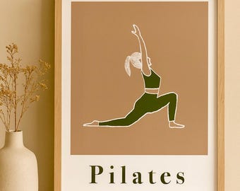 Pilates Poster zum ausdrucken - Warme neutrale Pilates-Wandkunst für Studiodekor