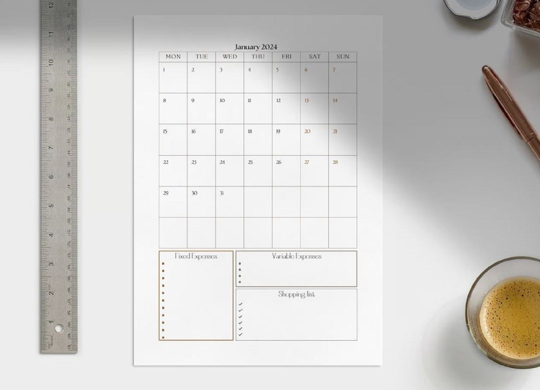 Printable 2024 Calendar PDF A4 Portrait Calendar Expenses - Etsy UK