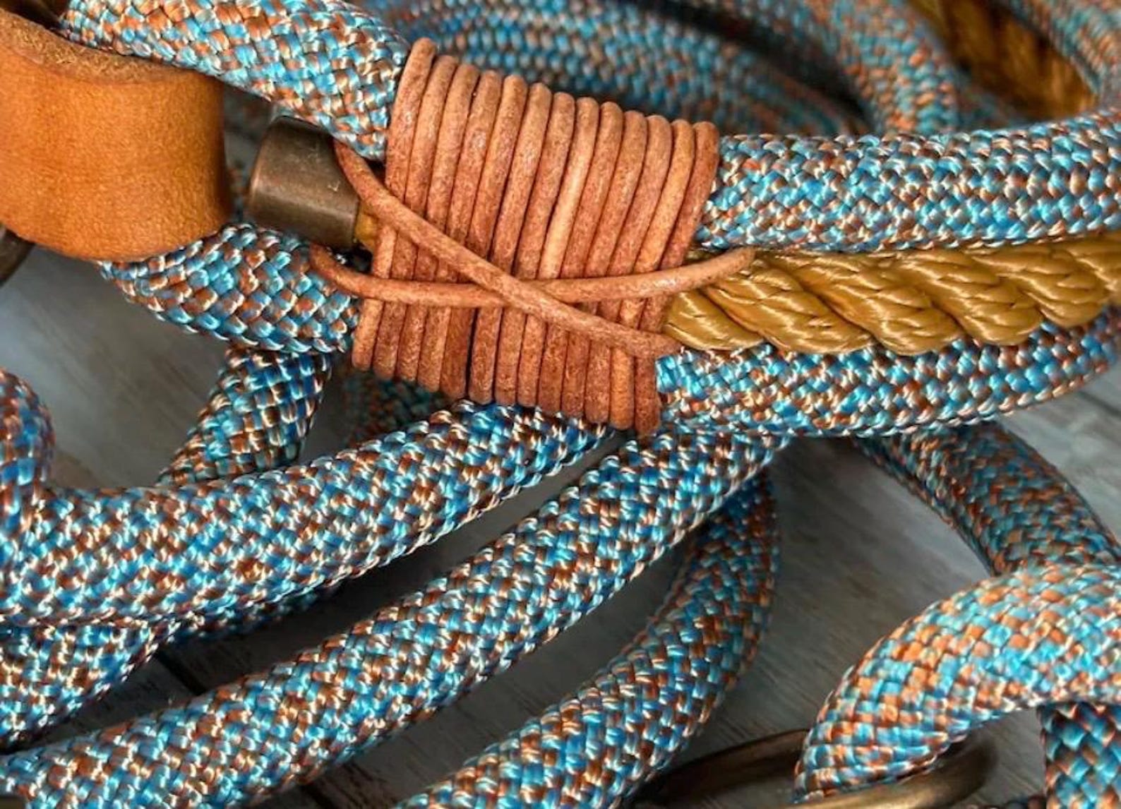 Rope Collar and Rope Leash Made of PPM Premium Rope and Leather Cognac ...