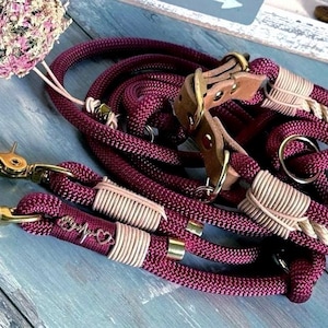 Rope leash and collar for dogs adjustable in set or individually
