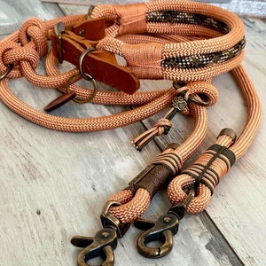 Rope collar and rope leash adjustable for large dogs personalized with leather tag