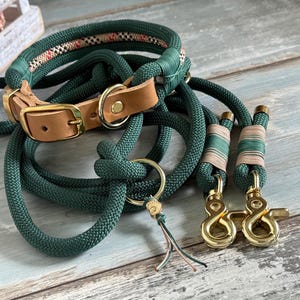Dog leash and collar adjustable brass
