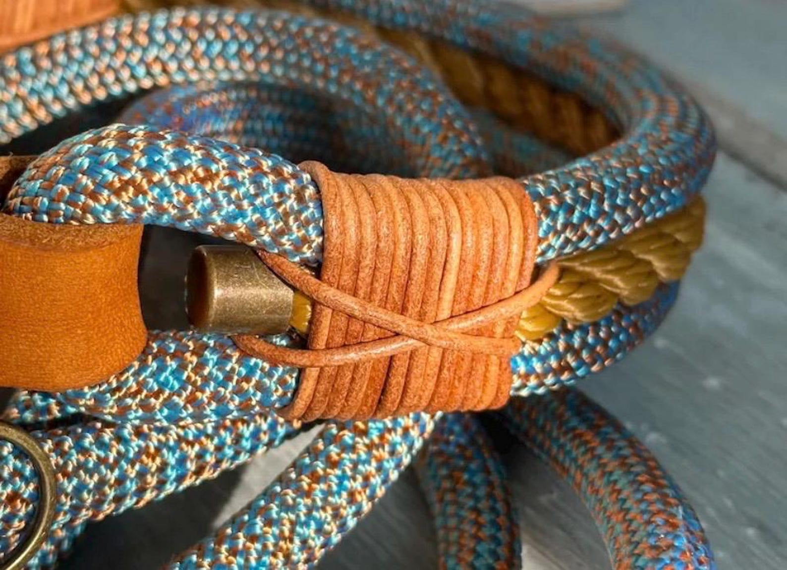 Rope Collar and Rope Leash Made of PPM Premium Rope and Leather Cognac ...