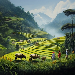 Captivate with Sapa&#39;s Beauty: Vietnamese landscape oil painting, digital art