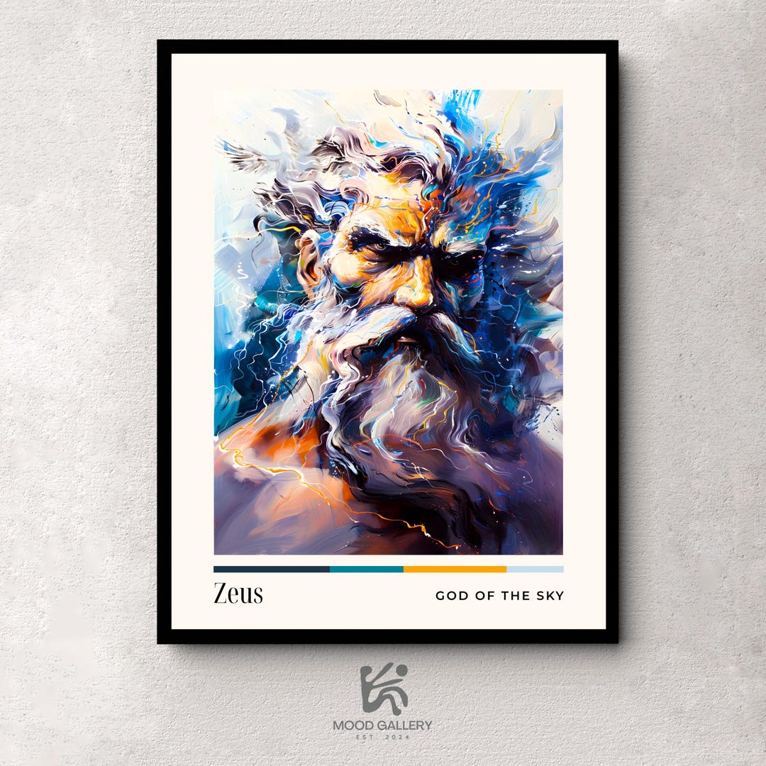 Zeus Greek God Digital Art Poster, Mythology Wall Decor, Mythical Art ...