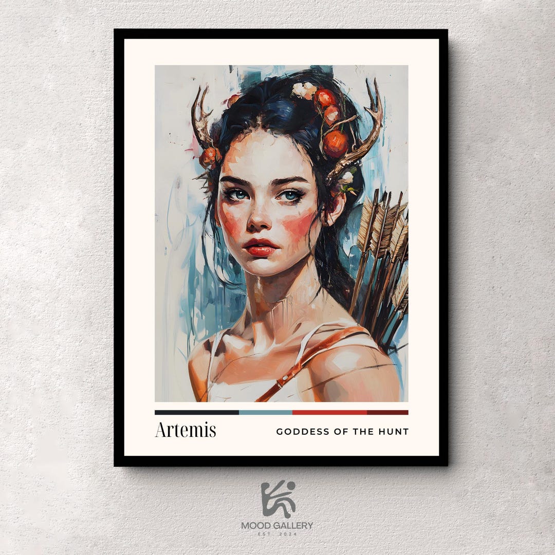 Artemis Greek Goddess Art Poster, Mythology Wall Decor, Mythical Art