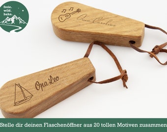 Holz Flaschenöffner personalisiert mit Wunschgravur, ideal als Weihnachtsgeschenk oder Wichtelgeschenk für Männer