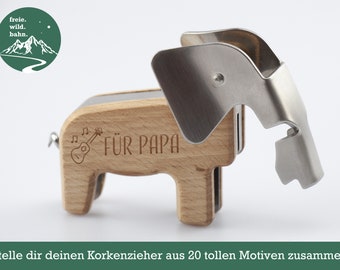 Personalisierbarer Elefanten-Korkenzieher: Hochwertiges Holz und Stahl Design, ideales Geschenk für Weihnachten, Geburtstage und Jubiläen