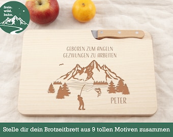 Schneidbrett Männer, Geschenk für Angler, Brotzeitbrett personalisiert, Brett Fahrrad, Brett mit Messer, Geburtstag Mann