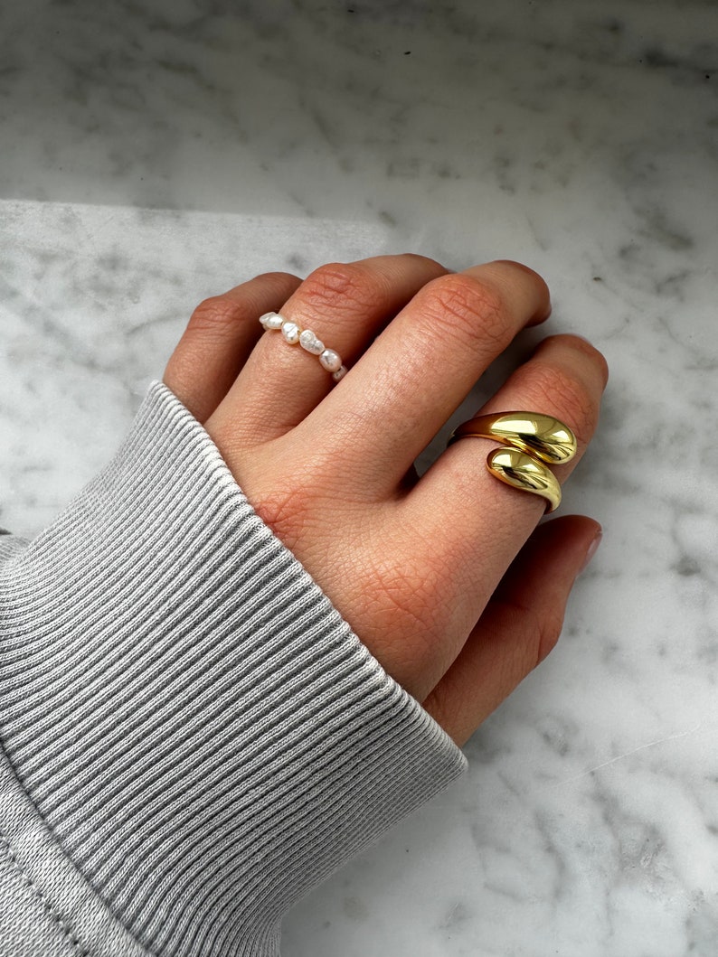 Tropfen Ring Wave Ring gold minimalistisch Wassertropfen Statement Ring 925 Sterling silber verstellbar Schmuck Geschenk Bild 3