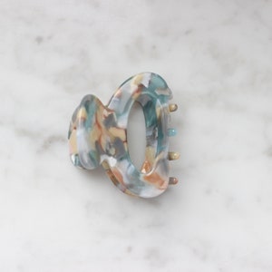 Mini Haarklammer hair clip Haarkralle halfbun Haarspange Haarschmuck guter Halt minimalistisch klein bunt Blau/Braun