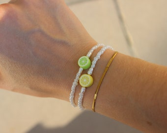 Früchte-Armband | Armkette mit Zitronenscheibe | Frucht | Sommer | Glasperlen | Stretch | Freundschaftsarmband | Fruchtperle | Limette