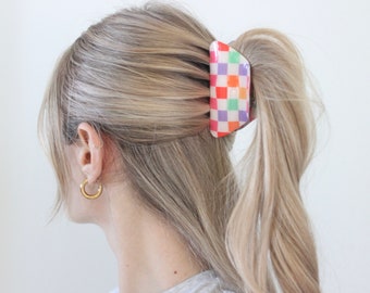 Bunte Haarklammer | Acryl | Half-Bun | Haarkralle | but kariert | Klaue | für dickes Haar | Haarschmuck | fester Halt | vintage | retro