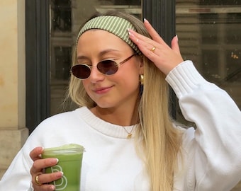 Bandeau à rayures matcha | Bandeau fait main | Fait main | Bandeau vert | Bandeau rayé | Jersey de coton | Cadeau pour elle