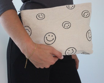 Smiley Kosmetiktasche | Cordbeutel | Kulturbeutel  | Smiley Bag | vintage | Tasche | Must-Have | 100% Cord | beige | Smiley-Print